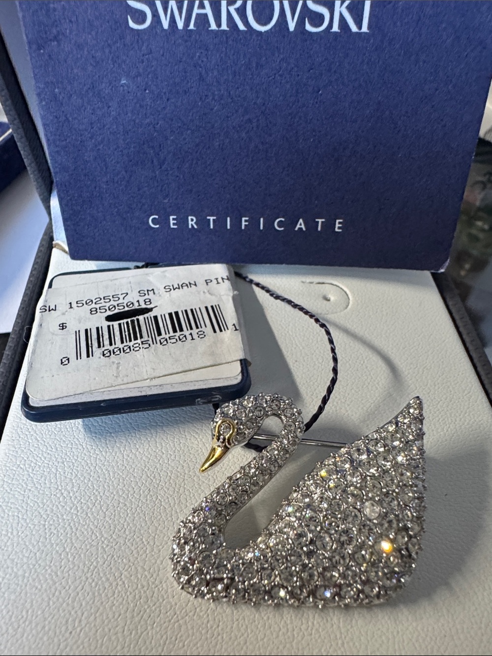 Swarovski Crystal Swan Brooch with Gold-Tone Beak, NWT